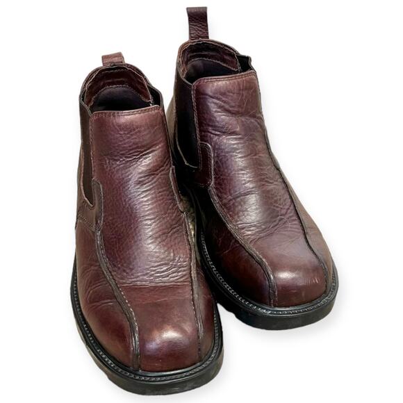 GBX Smooth Brown Chunky Lug Sole Y2K 90s Chelsea Ankle Boots Men's Size 10 - Picture 1 of 9